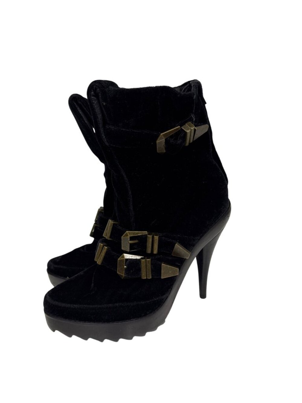 NWOB Jeffrey Campbell X LF Bryce Black Velvet Buckle Ankle Boots 8.5M Gothic EMU